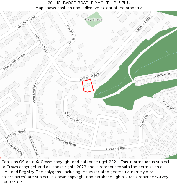 20, HOLTWOOD ROAD, PLYMOUTH, PL6 7HU: Location map and indicative extent of plot