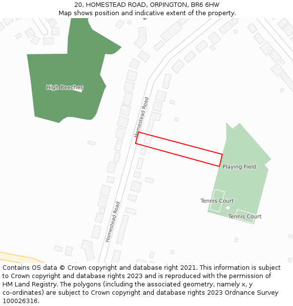 20, HOMESTEAD ROAD, ORPINGTON, BR6 6HW: Location map and indicative extent of plot