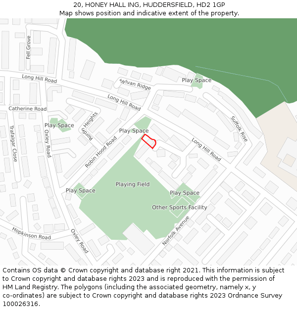 20, HONEY HALL ING, HUDDERSFIELD, HD2 1GP: Location map and indicative extent of plot