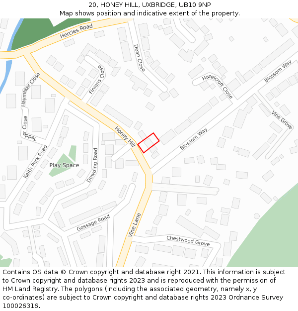20, HONEY HILL, UXBRIDGE, UB10 9NP: Location map and indicative extent of plot