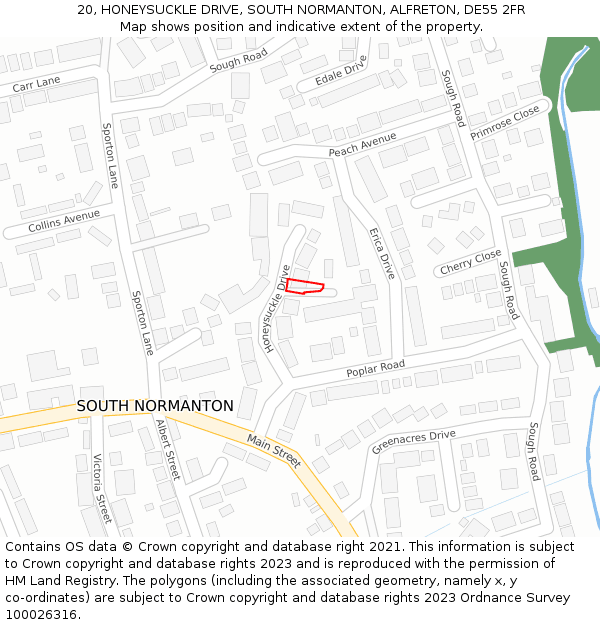 20, HONEYSUCKLE DRIVE, SOUTH NORMANTON, ALFRETON, DE55 2FR: Location map and indicative extent of plot