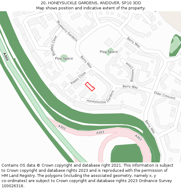 20, HONEYSUCKLE GARDENS, ANDOVER, SP10 3DD: Location map and indicative extent of plot