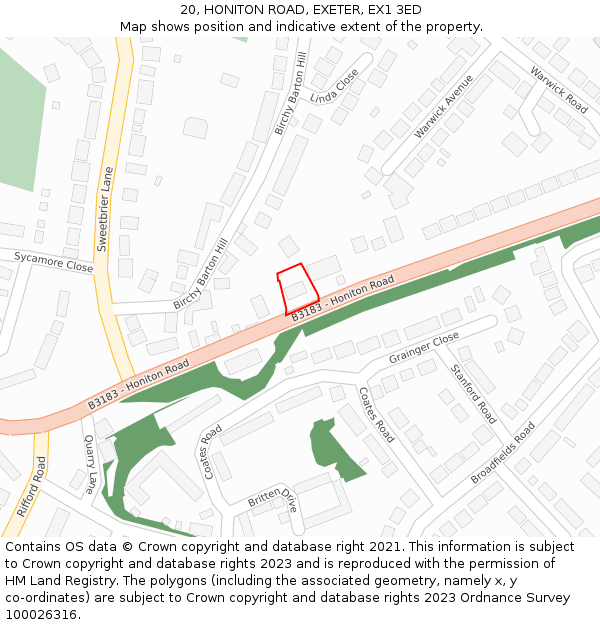 20, HONITON ROAD, EXETER, EX1 3ED: Location map and indicative extent of plot