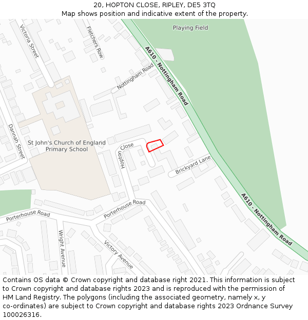 20, HOPTON CLOSE, RIPLEY, DE5 3TQ: Location map and indicative extent of plot