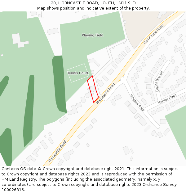 20, HORNCASTLE ROAD, LOUTH, LN11 9LD: Location map and indicative extent of plot