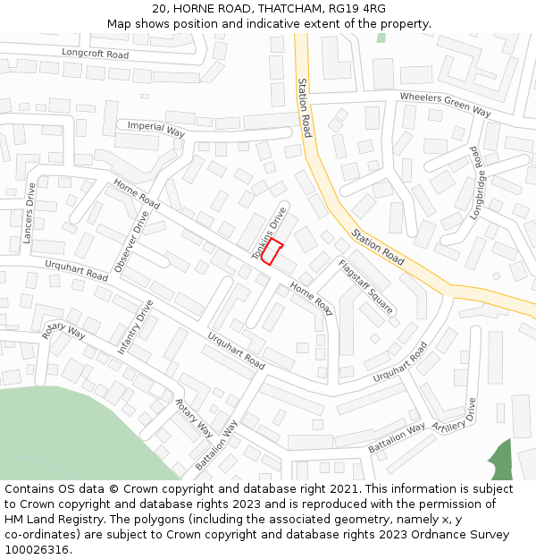 20, HORNE ROAD, THATCHAM, RG19 4RG: Location map and indicative extent of plot