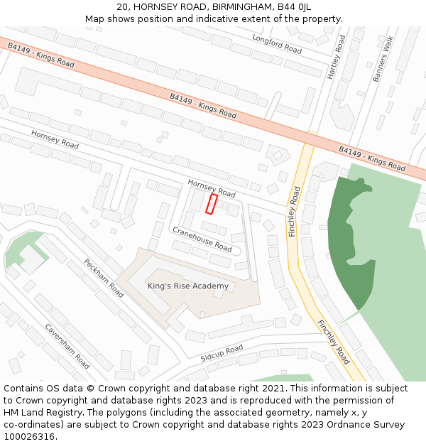20, HORNSEY ROAD, BIRMINGHAM, B44 0JL: Location map and indicative extent of plot