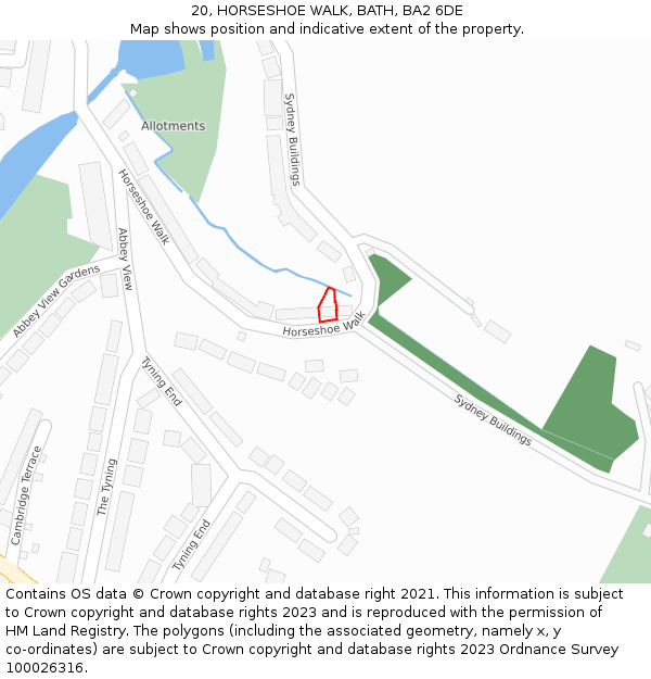 20, HORSESHOE WALK, BATH, BA2 6DE: Location map and indicative extent of plot