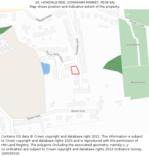 20, HOWDALE RISE, DOWNHAM MARKET, PE38 9AJ: Location map and indicative extent of plot