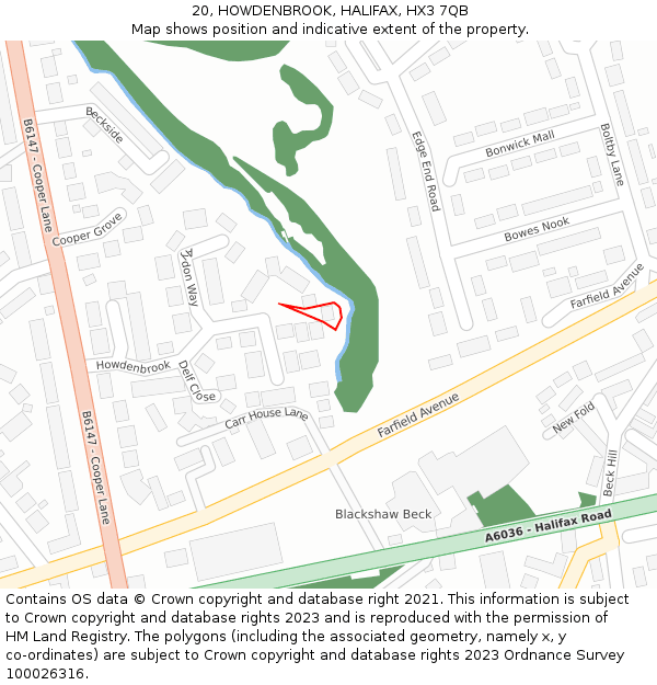 20, HOWDENBROOK, HALIFAX, HX3 7QB: Location map and indicative extent of plot