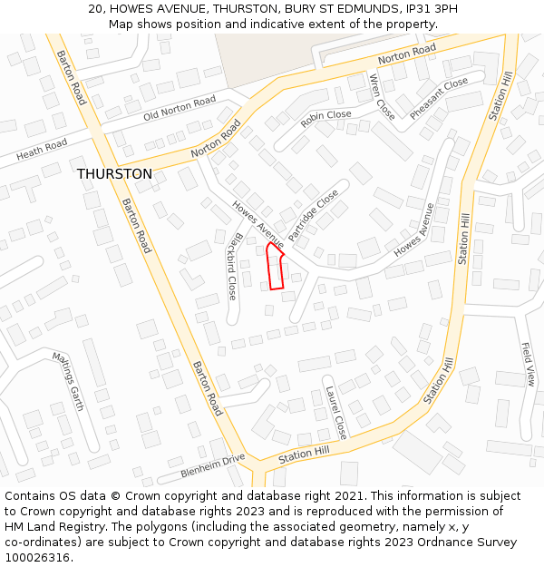 20, HOWES AVENUE, THURSTON, BURY ST EDMUNDS, IP31 3PH: Location map and indicative extent of plot