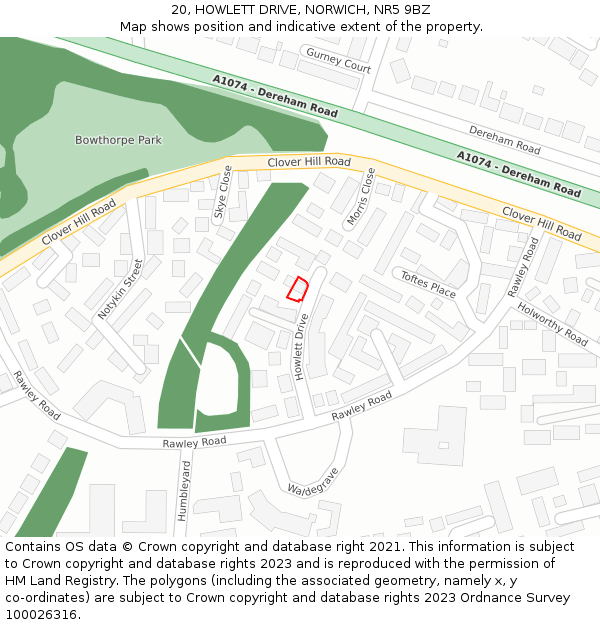 20, HOWLETT DRIVE, NORWICH, NR5 9BZ: Location map and indicative extent of plot