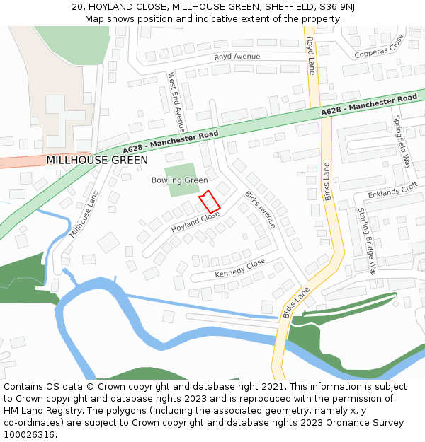 20, HOYLAND CLOSE, MILLHOUSE GREEN, SHEFFIELD, S36 9NJ: Location map and indicative extent of plot