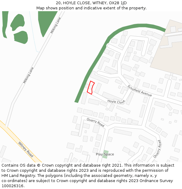 20, HOYLE CLOSE, WITNEY, OX28 1JD: Location map and indicative extent of plot