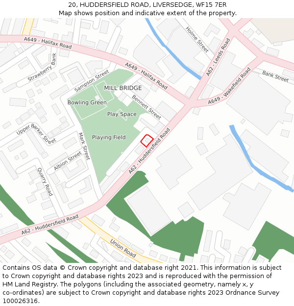 20, HUDDERSFIELD ROAD, LIVERSEDGE, WF15 7ER: Location map and indicative extent of plot
