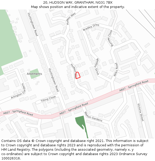 20, HUDSON WAY, GRANTHAM, NG31 7BX: Location map and indicative extent of plot