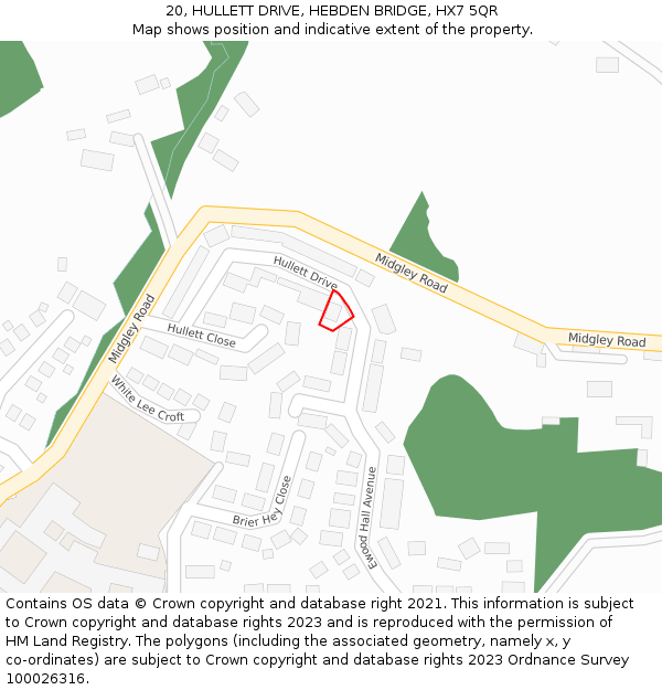 20, HULLETT DRIVE, HEBDEN BRIDGE, HX7 5QR: Location map and indicative extent of plot