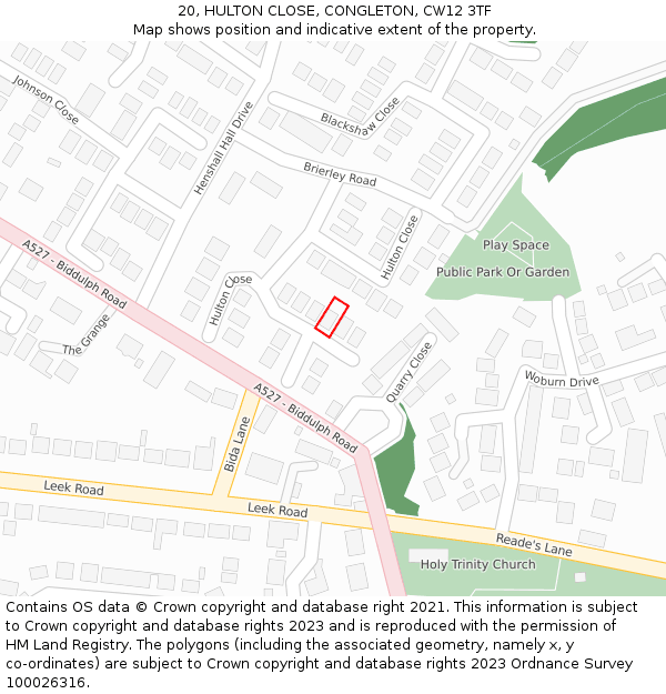 20, HULTON CLOSE, CONGLETON, CW12 3TF: Location map and indicative extent of plot