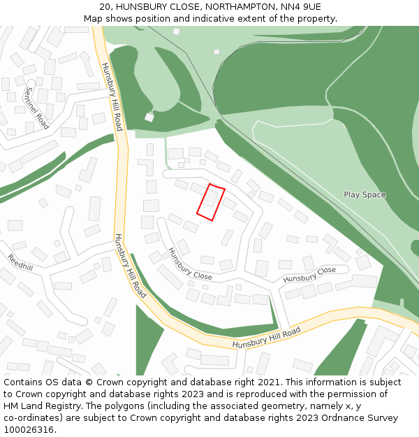 20, HUNSBURY CLOSE, NORTHAMPTON, NN4 9UE: Location map and indicative extent of plot