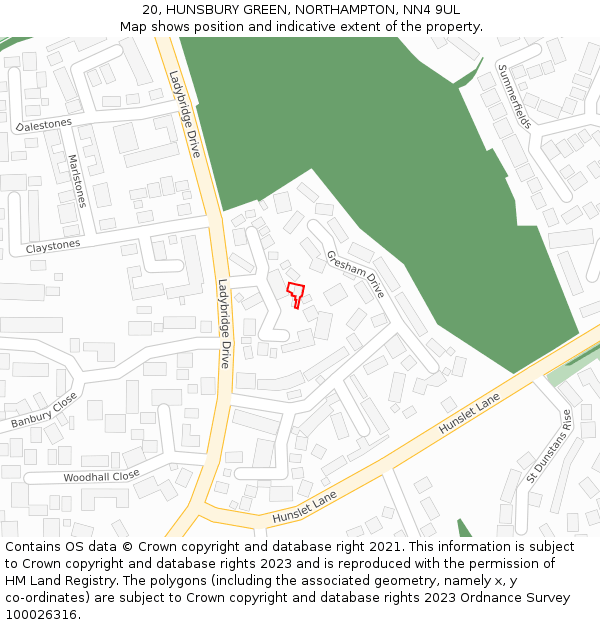 20, HUNSBURY GREEN, NORTHAMPTON, NN4 9UL: Location map and indicative extent of plot