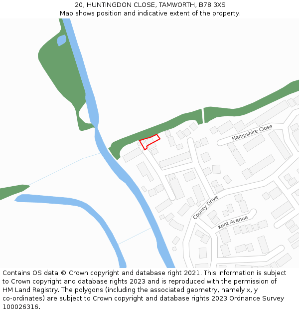 20, HUNTINGDON CLOSE, TAMWORTH, B78 3XS: Location map and indicative extent of plot