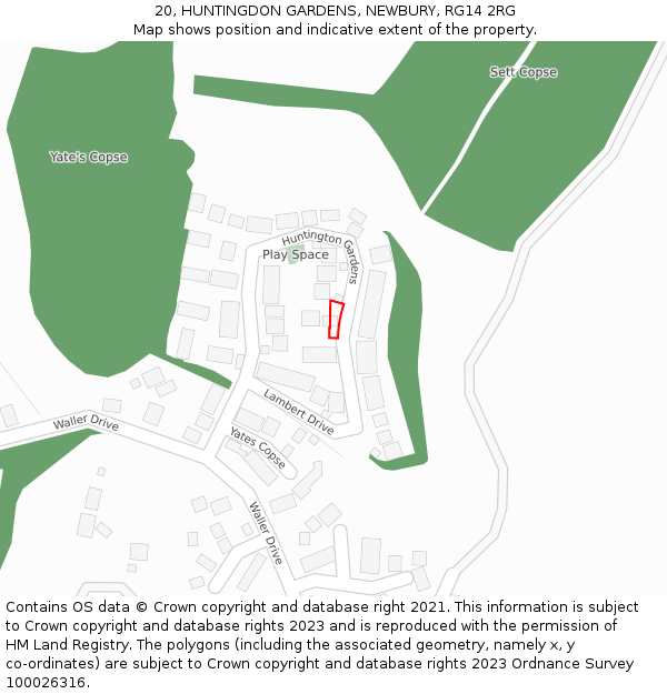 20, HUNTINGDON GARDENS, NEWBURY, RG14 2RG: Location map and indicative extent of plot