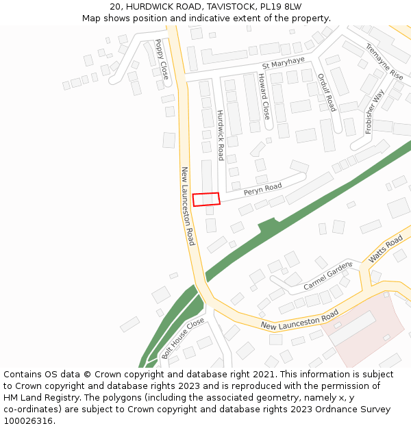 20, HURDWICK ROAD, TAVISTOCK, PL19 8LW: Location map and indicative extent of plot