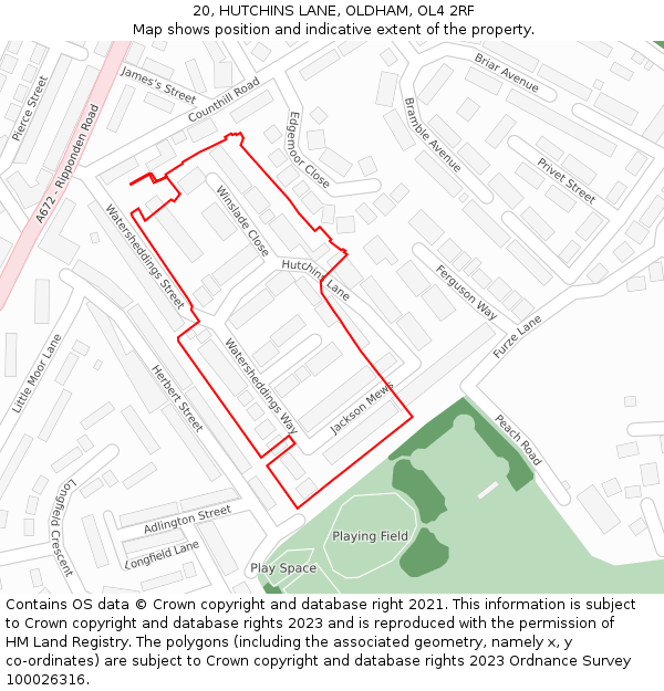 20, HUTCHINS LANE, OLDHAM, OL4 2RF: Location map and indicative extent of plot