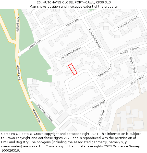 20, HUTCHWNS CLOSE, PORTHCAWL, CF36 3LD: Location map and indicative extent of plot