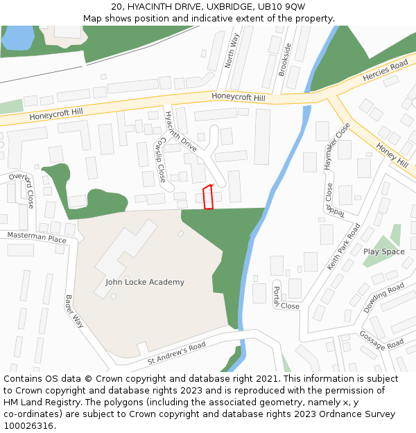 20, HYACINTH DRIVE, UXBRIDGE, UB10 9QW: Location map and indicative extent of plot