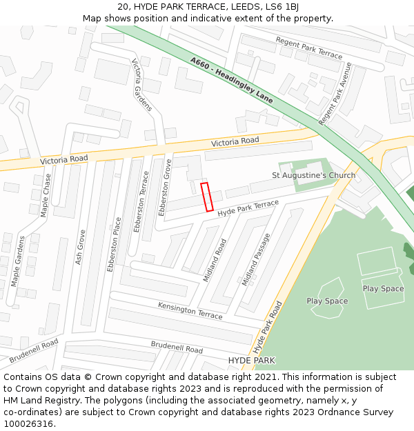 20, HYDE PARK TERRACE, LEEDS, LS6 1BJ: Location map and indicative extent of plot