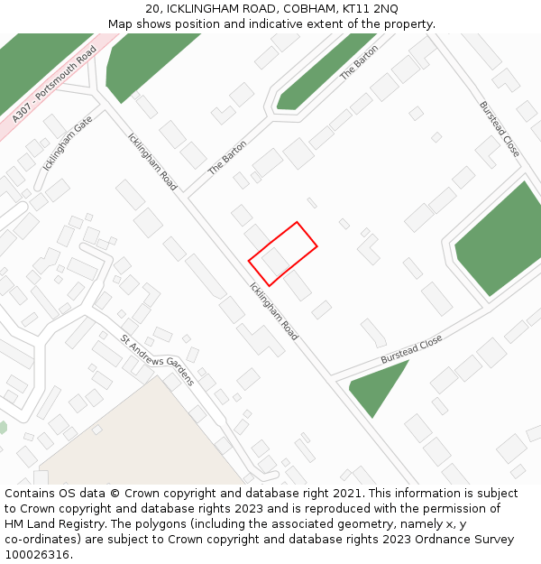 20, ICKLINGHAM ROAD, COBHAM, KT11 2NQ: Location map and indicative extent of plot