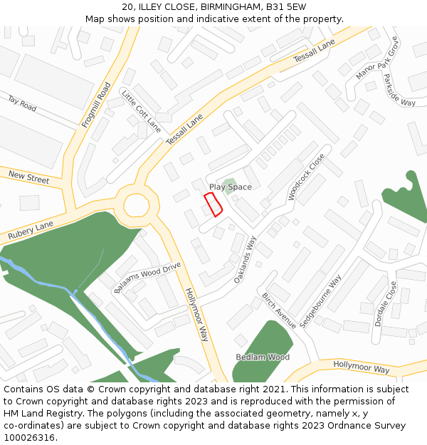 20, ILLEY CLOSE, BIRMINGHAM, B31 5EW: Location map and indicative extent of plot