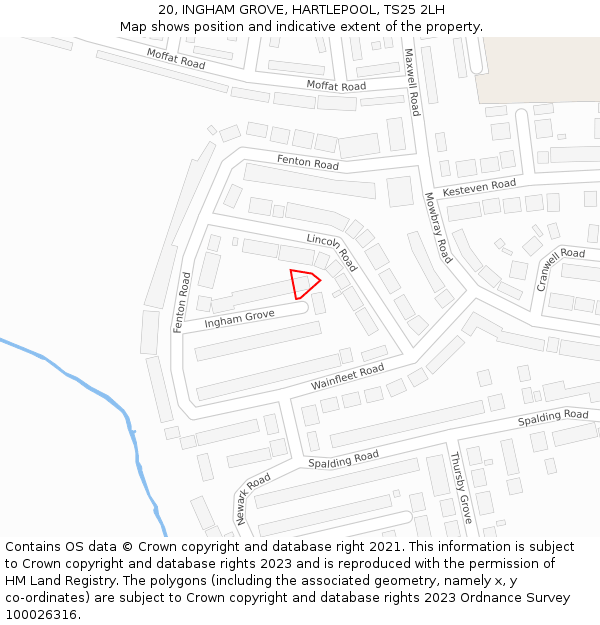 20, INGHAM GROVE, HARTLEPOOL, TS25 2LH: Location map and indicative extent of plot