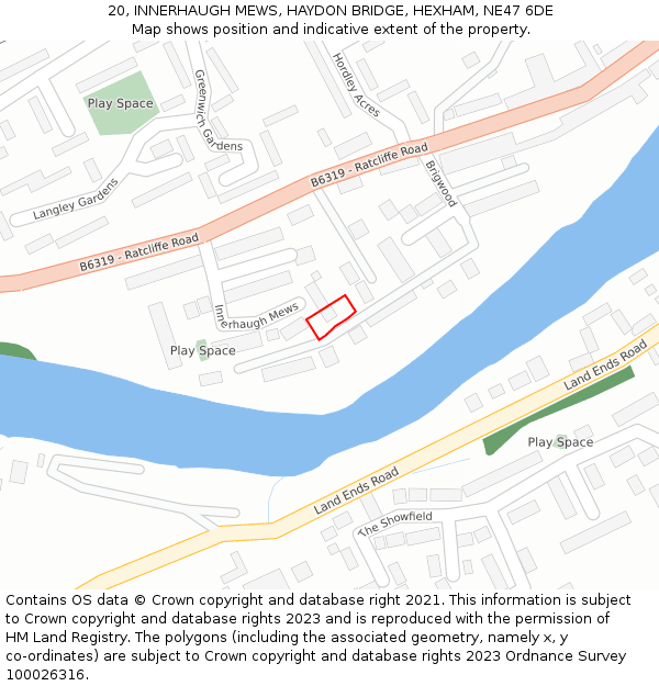 20, INNERHAUGH MEWS, HAYDON BRIDGE, HEXHAM, NE47 6DE: Location map and indicative extent of plot