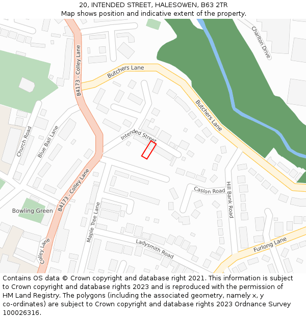 20, INTENDED STREET, HALESOWEN, B63 2TR: Location map and indicative extent of plot