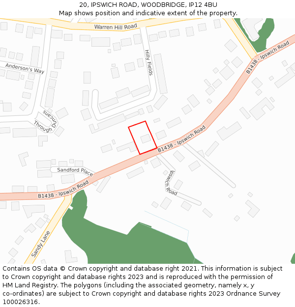 20, IPSWICH ROAD, WOODBRIDGE, IP12 4BU: Location map and indicative extent of plot