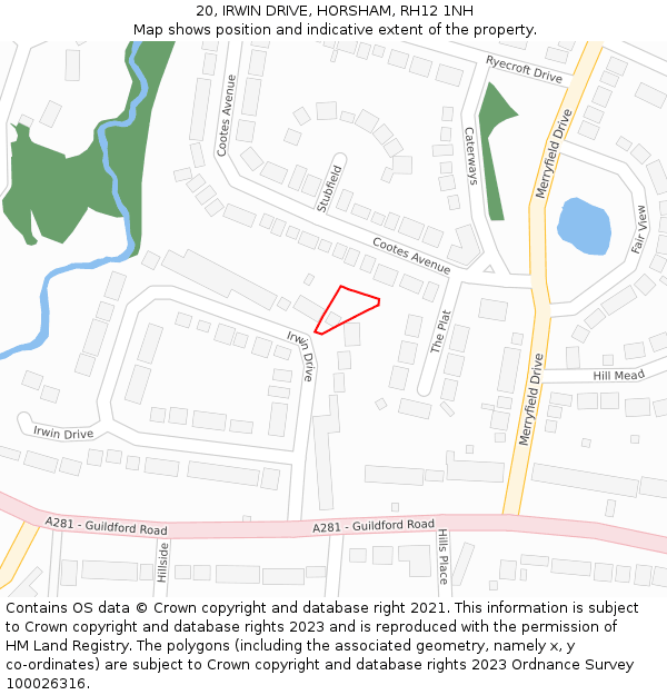 20, IRWIN DRIVE, HORSHAM, RH12 1NH: Location map and indicative extent of plot