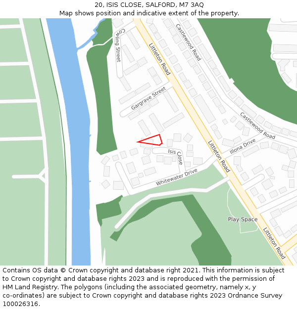 20, ISIS CLOSE, SALFORD, M7 3AQ: Location map and indicative extent of plot