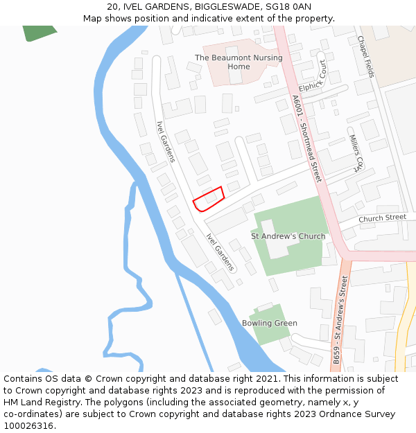 20, IVEL GARDENS, BIGGLESWADE, SG18 0AN: Location map and indicative extent of plot