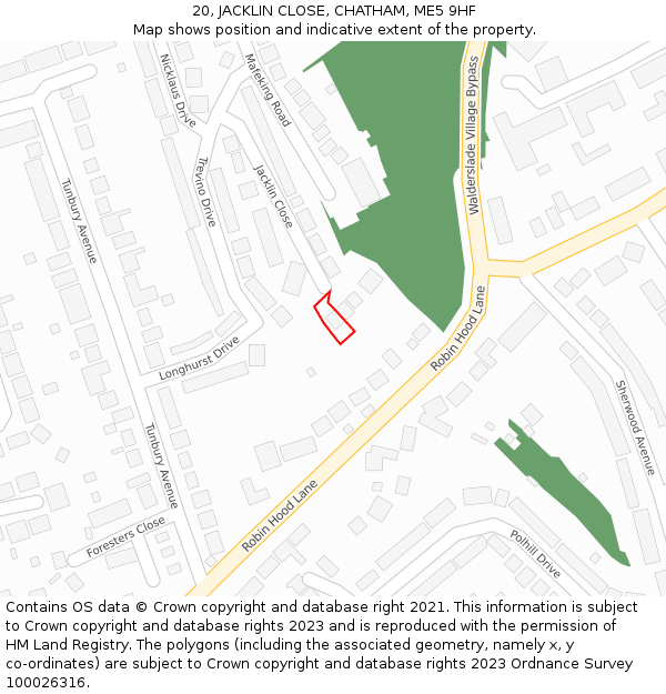 20, JACKLIN CLOSE, CHATHAM, ME5 9HF: Location map and indicative extent of plot