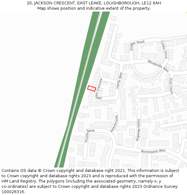 20, JACKSON CRESCENT, EAST LEAKE, LOUGHBOROUGH, LE12 6AH: Location map and indicative extent of plot