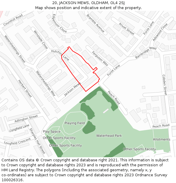 20, JACKSON MEWS, OLDHAM, OL4 2SJ: Location map and indicative extent of plot