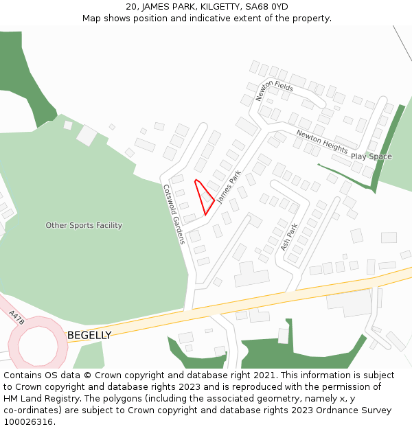 20, JAMES PARK, KILGETTY, SA68 0YD: Location map and indicative extent of plot