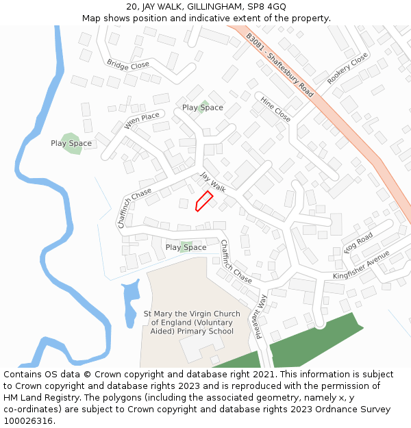 20, JAY WALK, GILLINGHAM, SP8 4GQ: Location map and indicative extent of plot