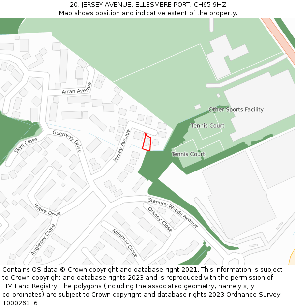 20, JERSEY AVENUE, ELLESMERE PORT, CH65 9HZ: Location map and indicative extent of plot
