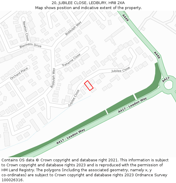 20, JUBILEE CLOSE, LEDBURY, HR8 2XA: Location map and indicative extent of plot