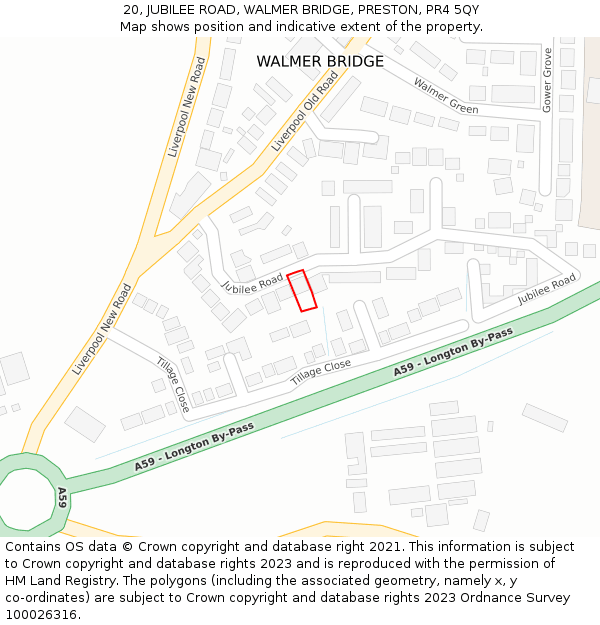 20, JUBILEE ROAD, WALMER BRIDGE, PRESTON, PR4 5QY: Location map and indicative extent of plot