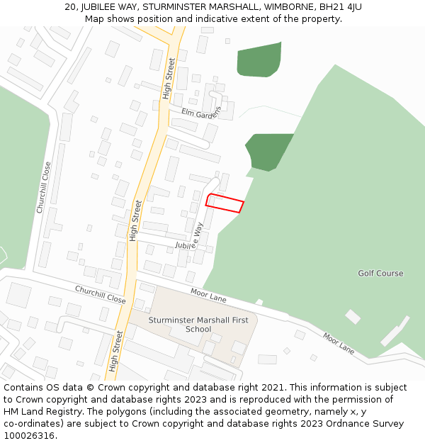 20, JUBILEE WAY, STURMINSTER MARSHALL, WIMBORNE, BH21 4JU: Location map and indicative extent of plot