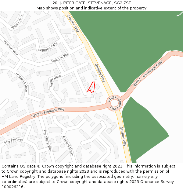 20, JUPITER GATE, STEVENAGE, SG2 7ST: Location map and indicative extent of plot